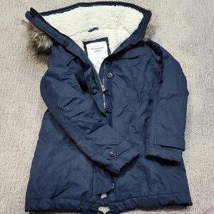 Abercrombie & Fitch Navy Parka with Faux Fur Hood